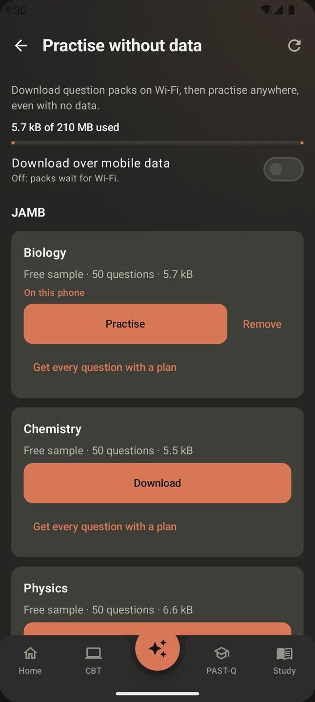 Offline question packs to practise without data in the DeeepSolve Android app