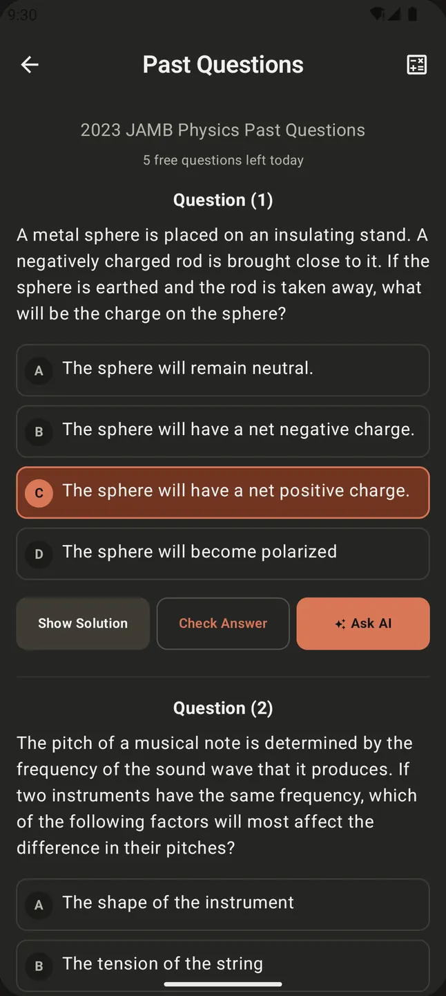 Past question with the answer checked and an explanation in the DeeepSolve Android app